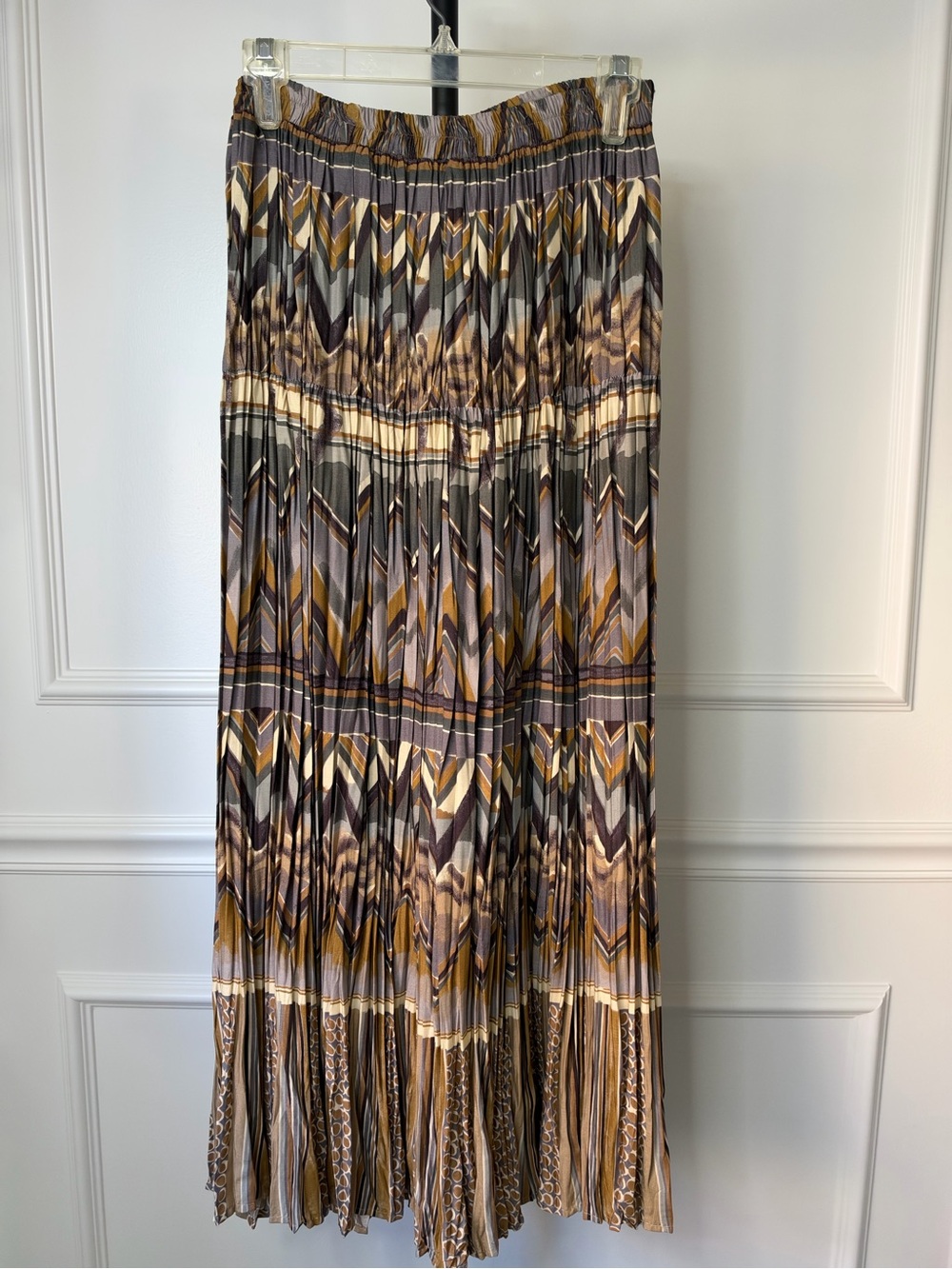 Vintage Cactus Flower Pleated Geometric Print Maxi Skirt